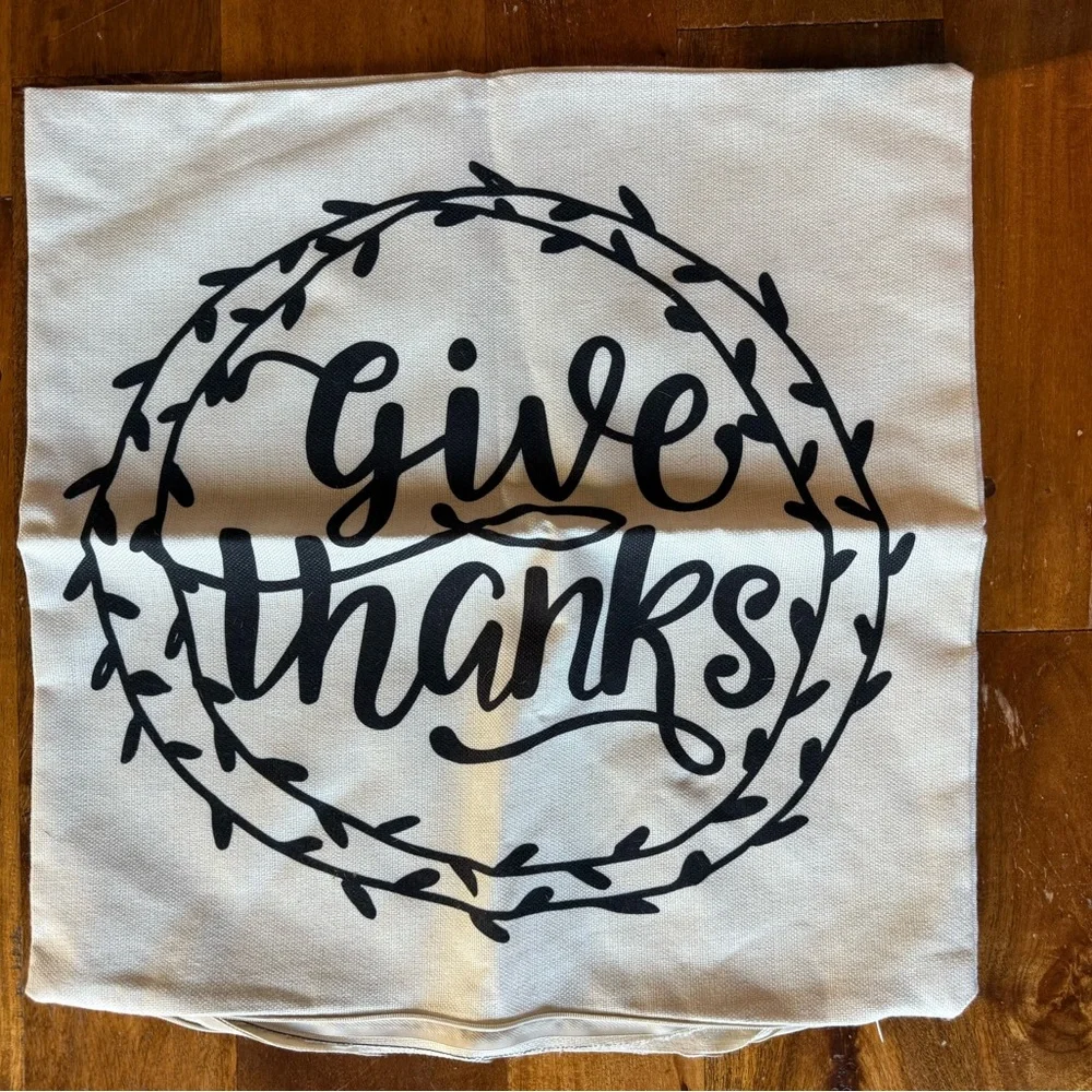 Decorative 'Give Thanks' Throw Pillow - Black and Cream